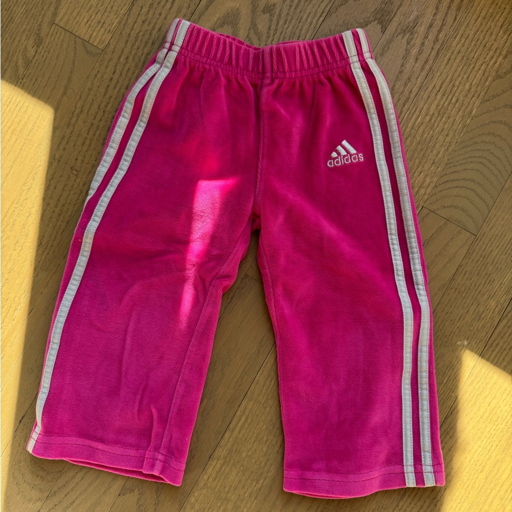 Adidas Kids Fuchsia Joggers with White Stripes 12M